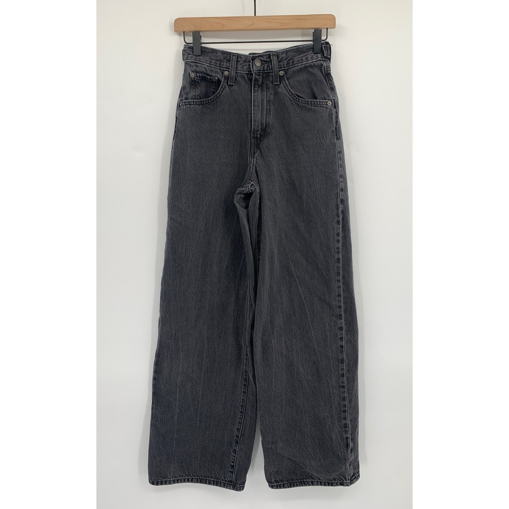Levis Cinch Baggy Jeans Women 24 Black Wide Leg Fade Denim Pants